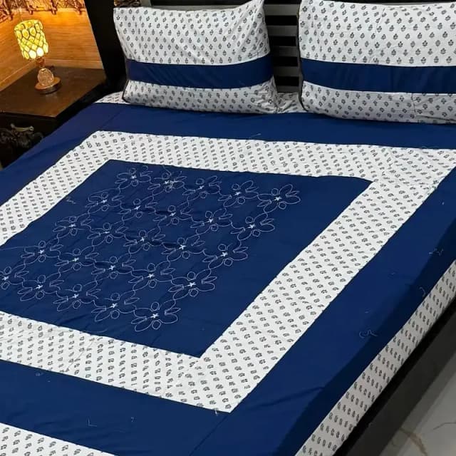 Premium 3 Pcs Embroidered Cotton Double Bedsheet Set