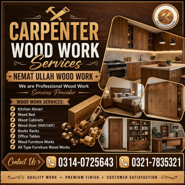 Carpenter - Cabinets Maker- Wood Doors & Window- Wood Furniture repair