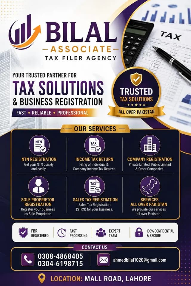FBR INCOME TAX FILLER, TAX CONSULTANT, COMPANY REGISTRATIONALE TAX REG