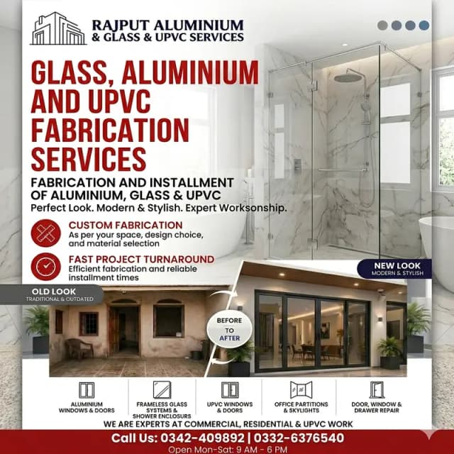 Shower Cabins, Railings & PVC Installation/ Glass & Aluminium Services
