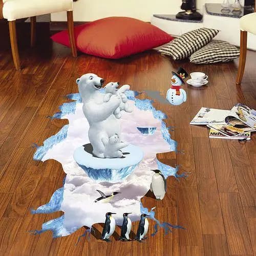 XL8127 3D Polar Bear and Penguin Wall Sticker for Living Room and Bedroom Decoration - Removable and Eco-Friendly