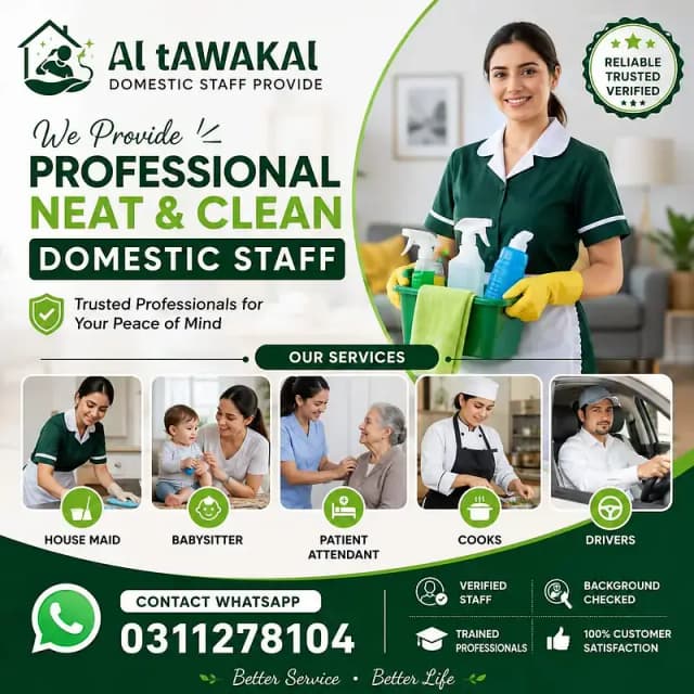 Maid /Cook/ Baby Care / Patient Care / Nurse / Kitchen Helper/ Driver