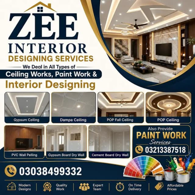 POP False Ceiling/Gypsum Ceiling/Dampa Ceiling/Cement Board/Paint work