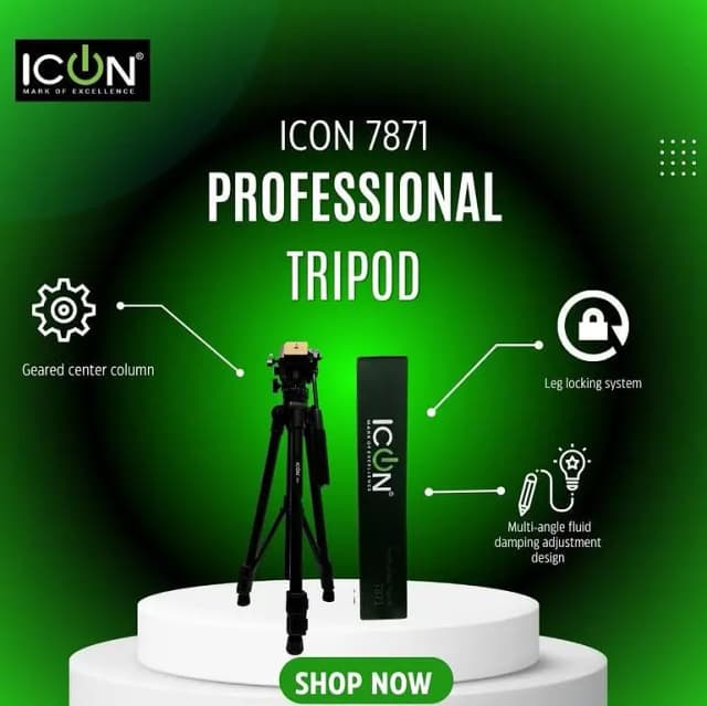 ICON 7871 VT-1500 Professional Tripod with 3 Sections and Adjustable Height