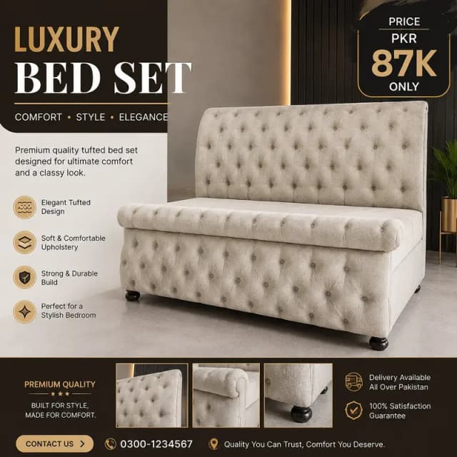 Luxury Tufted Bed Set | Elegant & Comfortable | PKR 87K Only