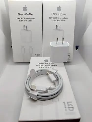 Genuine Apple iPhone 15 Pro Max 20watt USB-C Fast Charger Adapter & Original USB-C to C Data Sync Cable | Authentic Power Delivery (PD) Wall Plug & Charging Cord