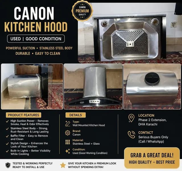 Canon Kitchen Hood / Chimney – Used in Good Working Condition