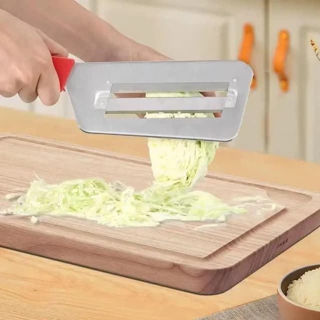 Manual Kitchen Slicer for Cabbage Shreds: Equipped with Sharp Stainless Steel Blades and Black-Red Handle