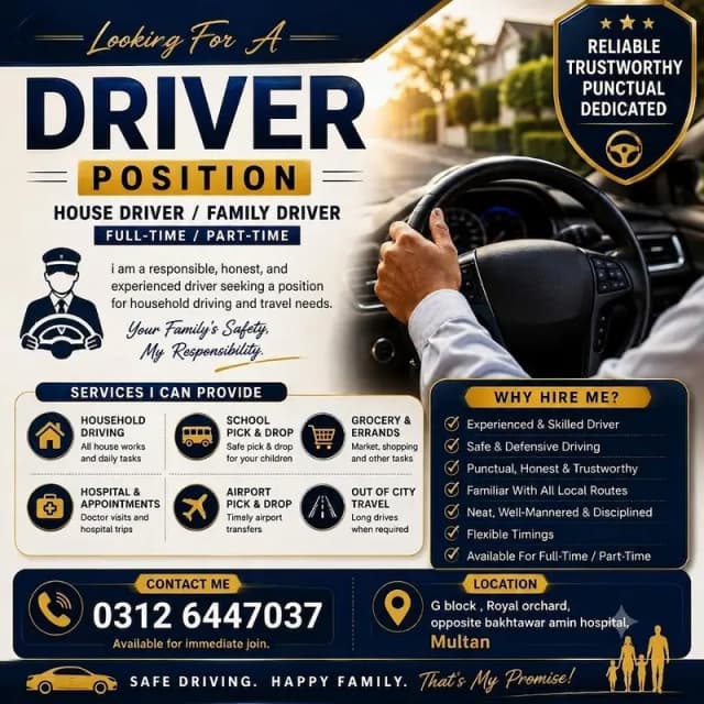 Experienced Driver Available for House / Family