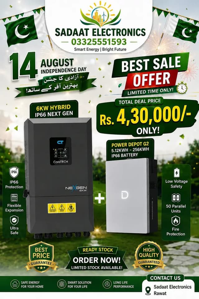 6KW Hybrid Solar Inverter + Power Depot G2 Lithium Battery Combo deal