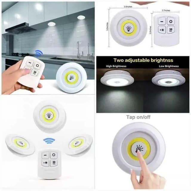 Wireless Tap LED Lights with Remote Control - Pack of 3 Battery Operated Night Lights for Closet, Kitchen, and Cabinets