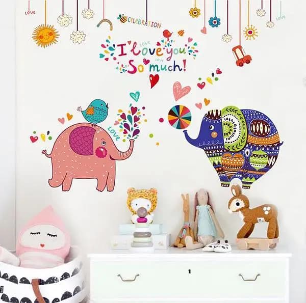 Green Life Elephants Interior Wall Sticker 82x110 cm (SK9107)
