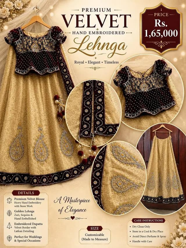 Premium Maroon Velvet Bridal Lehnga / Heavy Bridal dress