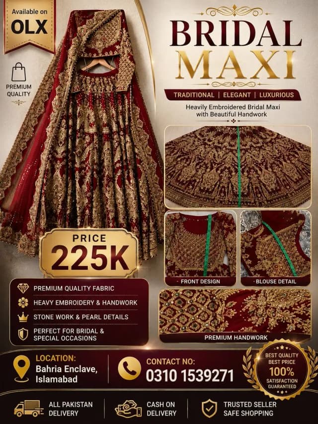 Bridal Maxi Heavy Embroidery Red & Gold - Premium Wedding Dress