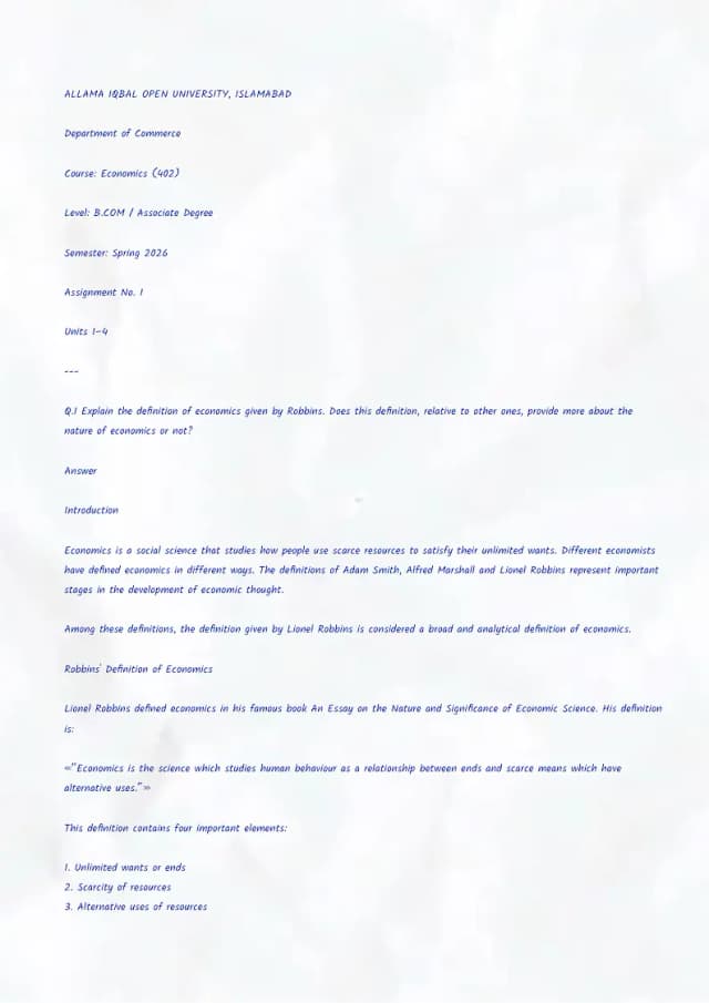 Economics assignment spring (2026)