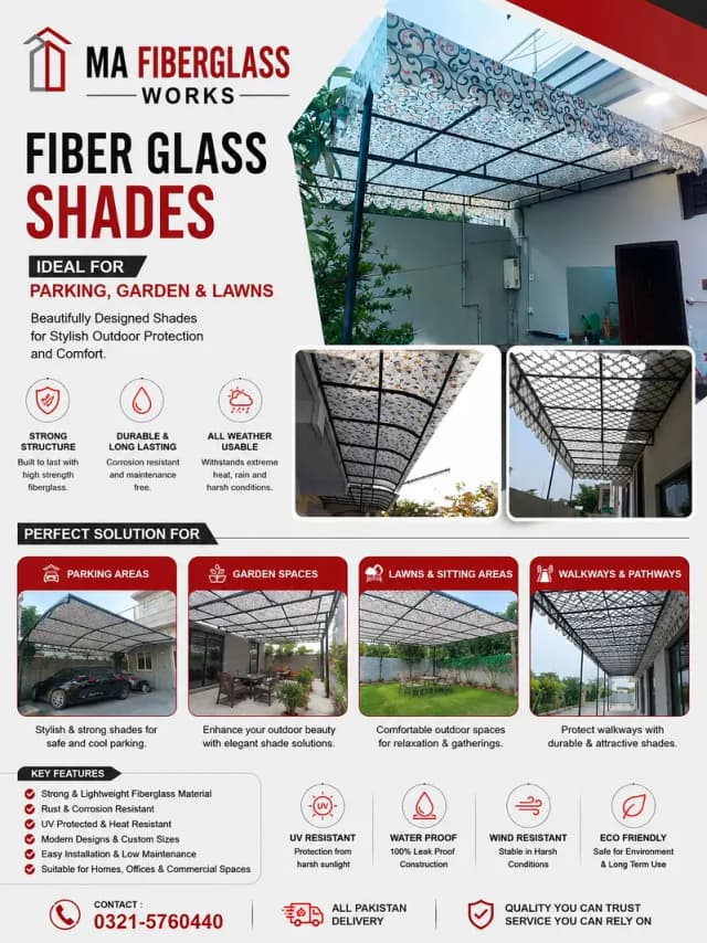 Fiber Shades | Fiberglass Sheets | Fiber Sheds | parking sheds | Shade
