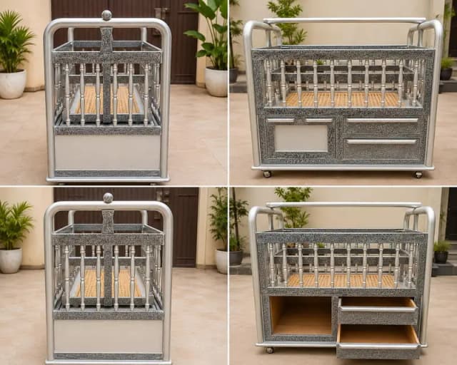 Baby Jhoola / Baby Crib with Storage Drawers & Safety Rails