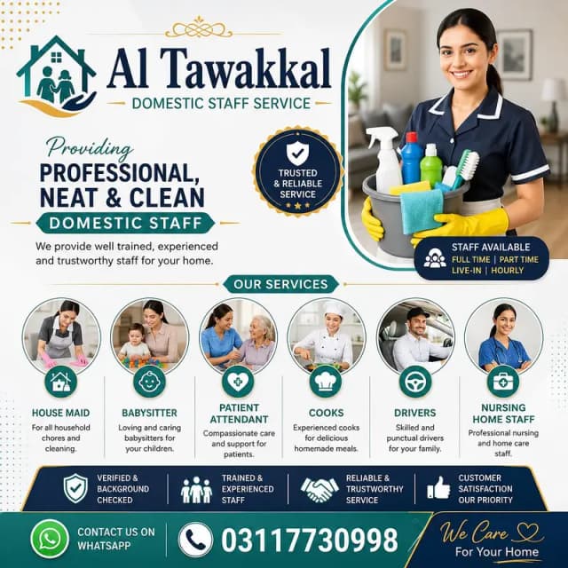 House maid/Babysitter/Patient attendant/Cooks/Drivers available