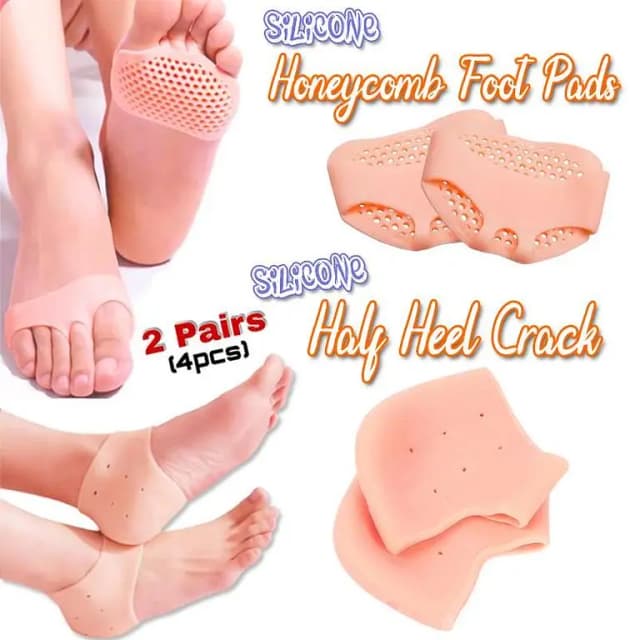 2Pair (4Pcs) Silicone Honeycomb Foot Pads and Moisturizing Heel Crack Socks Feet Skin Care, Heel Cups, Plantar Fasciitis Inserts, Breathable Heel Pads Cushion, Gel Heel Protectors for Men & W