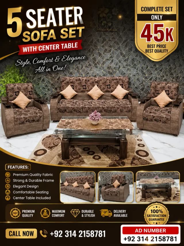 5 seater sofa set , solid wooden sofa with table , solid sofa set ,