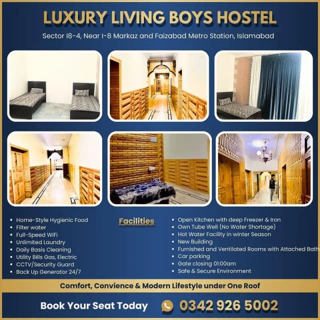 Boys Hostel in I-8 near Szabist, Numl, Iqra, Shifa, Preston university