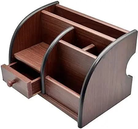 Wooden Office Desk Organizer: Pen Holder, Mobile Stand, and Remote Stand