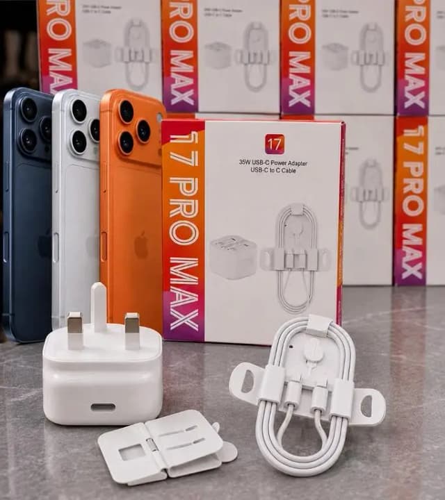 17 PRO MAX 3 PIN 35W Dual USB-C Fast Charger Kit Compatible with iPhone 17 Pro Max 16 15 Plus | Ultra-Fast Compact Power Adapter & Wrapped Type-C to C Charging Cable Set | Heavy-Duty Multi-Po