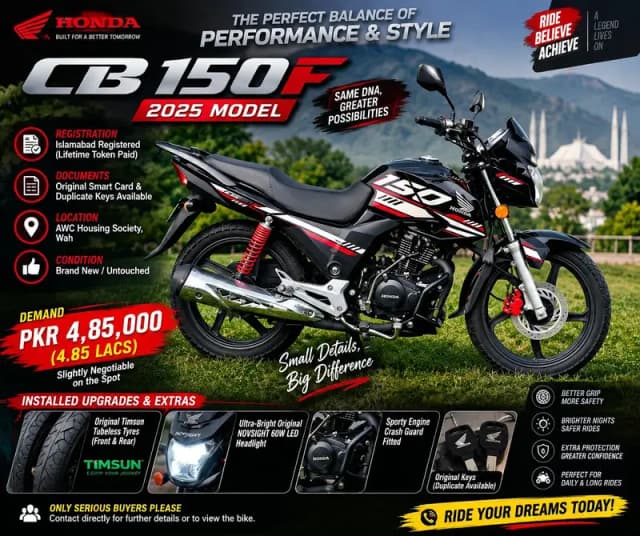 Honda CB 150F 2025 | Brand New | Islamabad Reg | Fully Upgraded