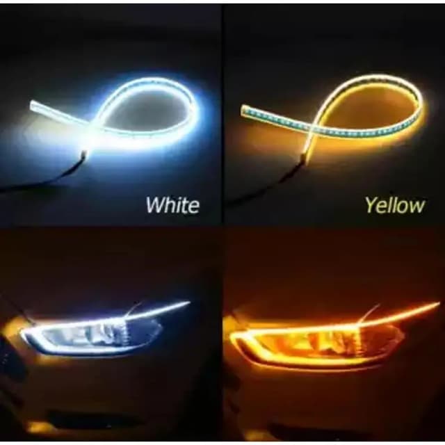 2-Pack 60cm 12V Flexible Silicon LED Turn Signal Strip Lights for All Cars - White/Yellow