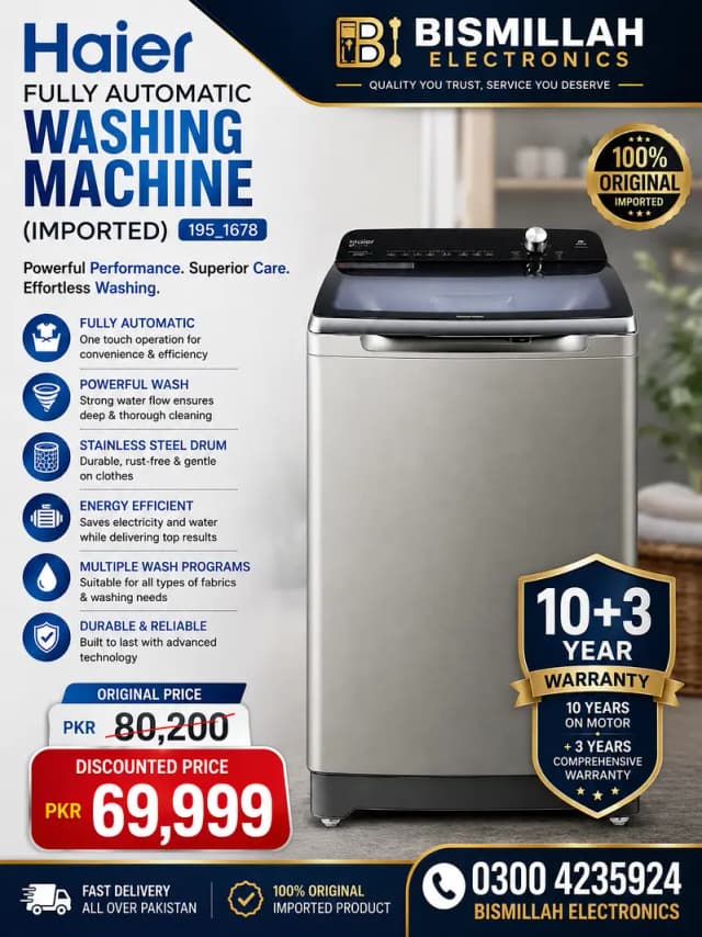 Haier Fully Automatic Washing Machine 195_1678 10+3 Years Warranty
