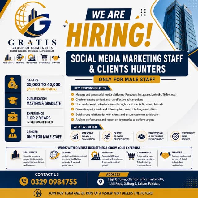 Social Media Marketing Staff Required | Male Jobs | Urgent Hiring |