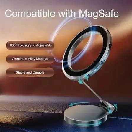 Folding Magnetic Mobile Holder with 1080° Rotation – Strong Magnet Phone Stand for Car, Desk & Home