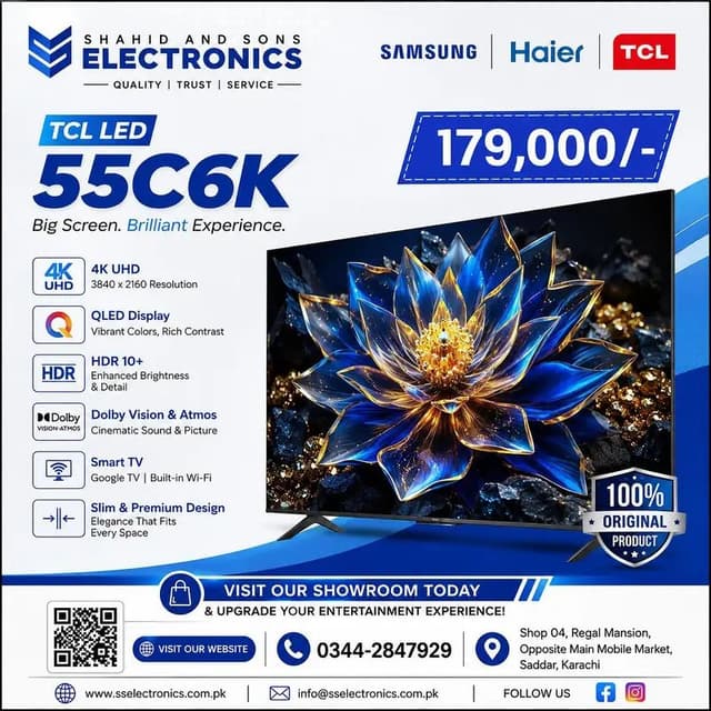 TCL 55C6K 55 Inch 4K QLED Google Smart LED TV Brand New