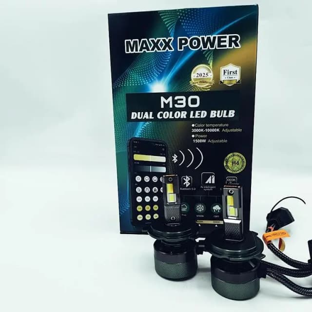 Maxx Power M30 Dual Color 1500W LED Headlight Bulb with Bluetooth & AI Control — H11 / 9005 / H4 Socket Compatibility
