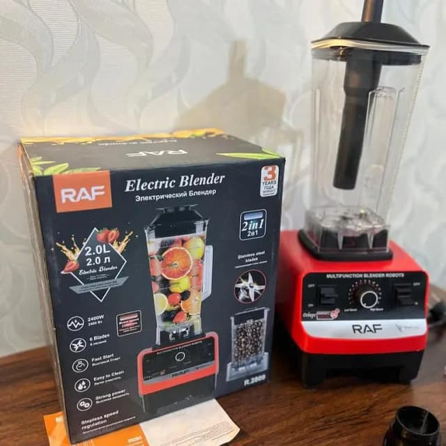 RAF Original Juicer Blender Machine 2-in-1 with 2400W Motor, 2.5L Jug, 700ml Grinder, and 6 Blades for Home and Commercial Use