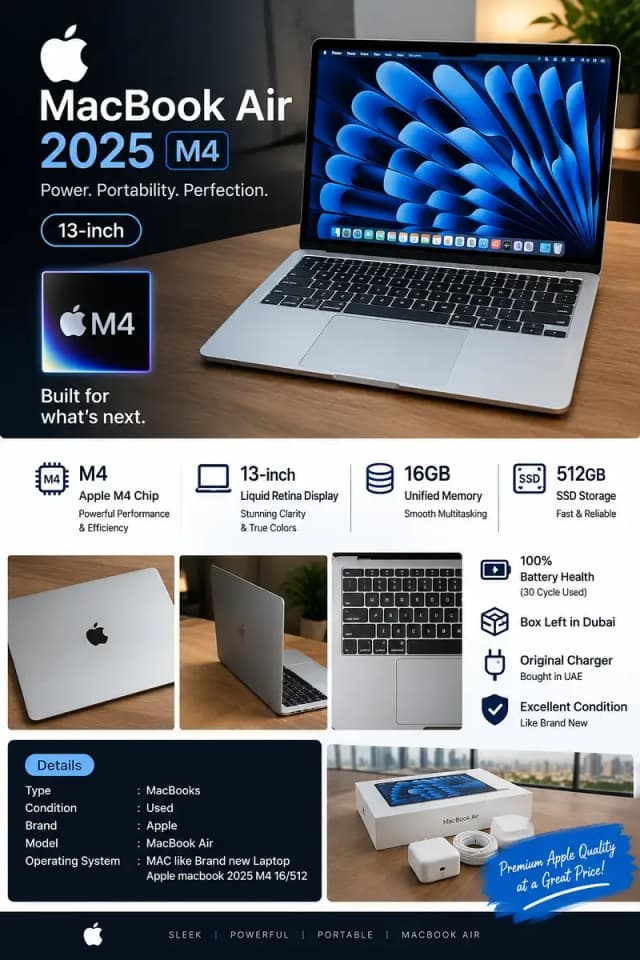 Apple MacBook Air 2025 M4 16GB RAM 512GB SSD – 100% Battery Health