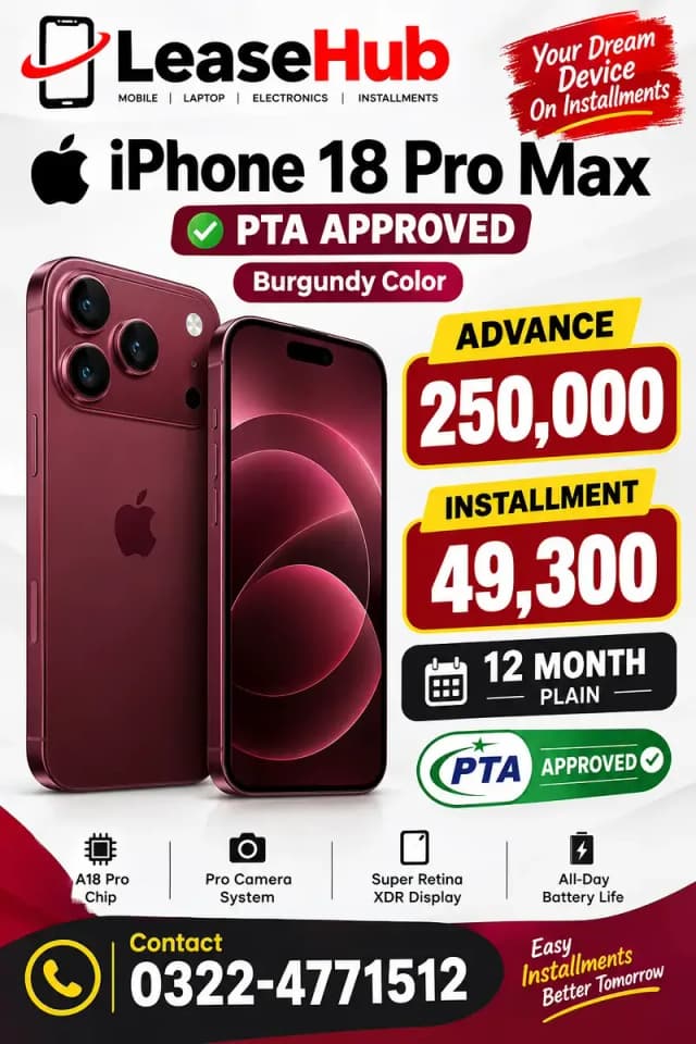 Apple iPhone 18 Pro Max Pta Approved On Easy Installment Only Lahore