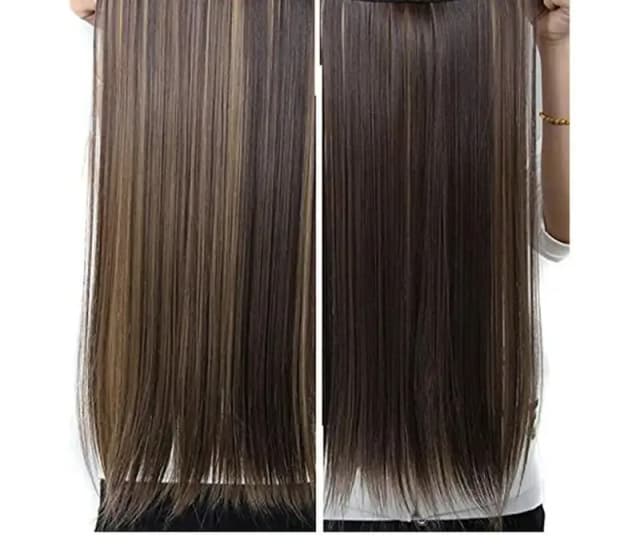 New Long Brown Hair Extension with Black and Golden Highlights, 27 Inches