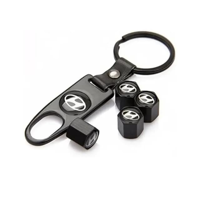 4X Hyundai Logo Car Wheel Tyre Valves Dust Stems Air Caps + Keychain