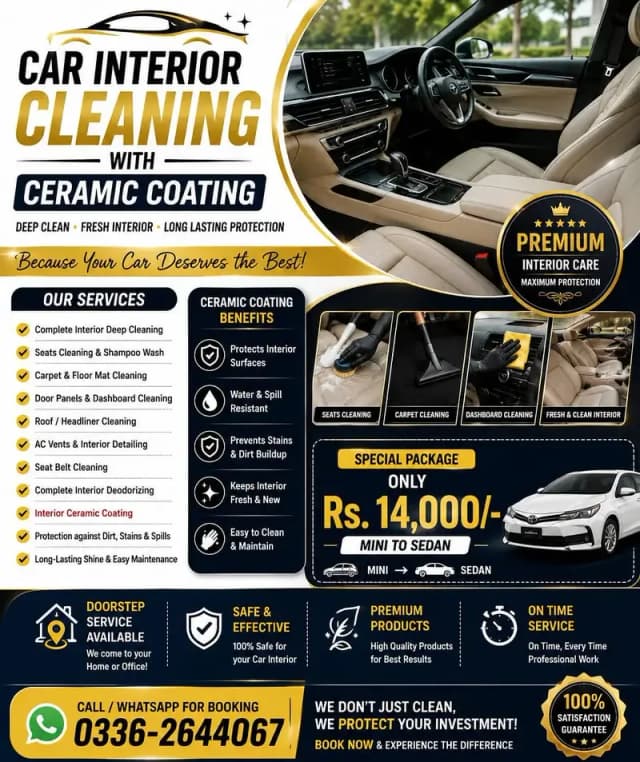 car interior cleaning with ribbon polish available door step