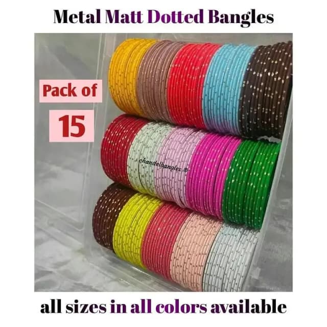 15 Dozen Matt Golden Dotted Bangles Set for Girls and Women