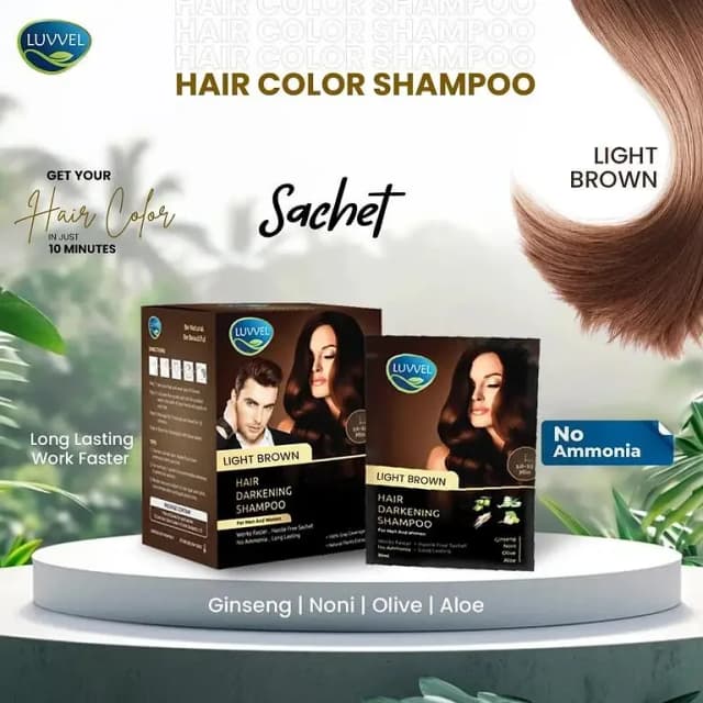 Luvvel Light Brown Hair Color Shampoo 20ml Pack of 10