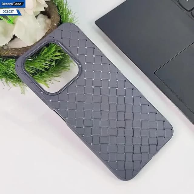 Infinix Hot 50i Gray Leather Case with Woven Design