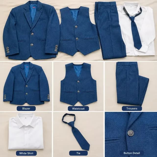Blue 3 Piece Boys Formal Suit with Shirt and Tie