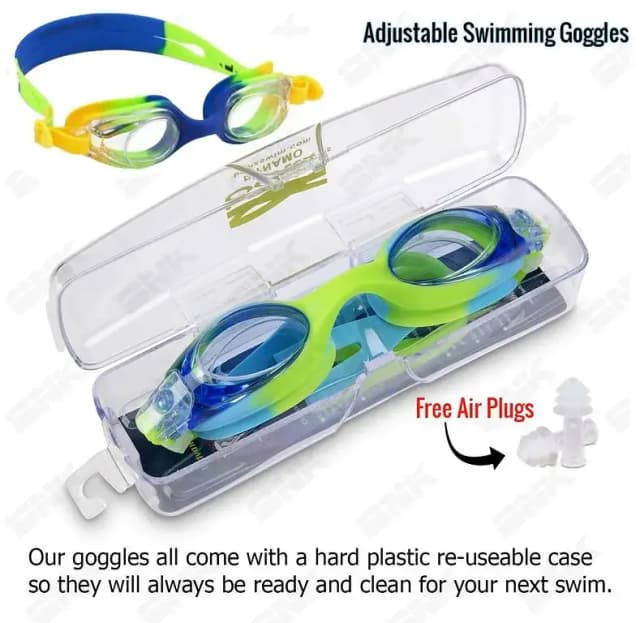 Swimming Goggles and Ear Plugs with Reusable Case