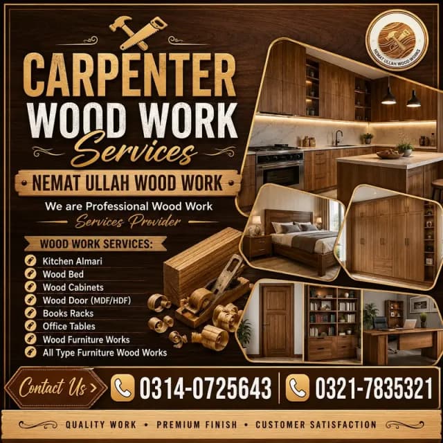 Carpenter - Cabinets Maker- Wood Doors & Window- Wood Furniture repair