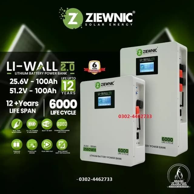 Ziewnic LITHIUM BATTERY 5120Watt with 06Years Warranty - 51.2V 100AH