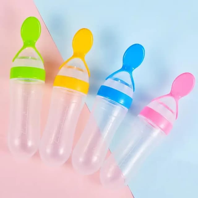 Baby Spoon Feeder - Silicone Baby Feeding Bottle With Spoon Newborn Infant Squeeze Spoon Toddler Food Supplement Rice Cereal Bottle Milk Feeder