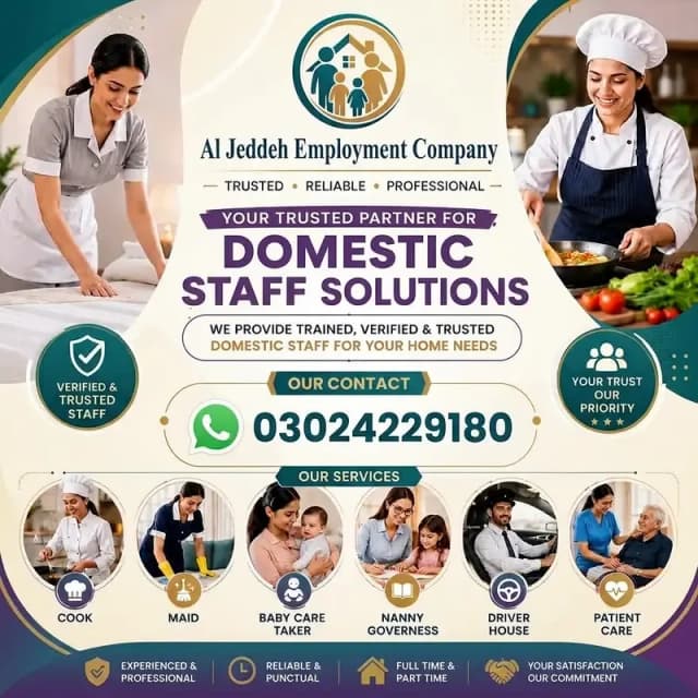 Maid, Nanny, Cook , Babysiiter & Driver all Domestic Staff Services