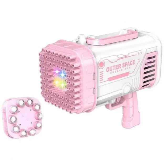 T  2-in-1 Electric Bazooka Bubble Gun – Automatic Bubble Maker Toy for Kids | Space Rocket Bubble Blaster with LED Lights, Battery Operated Bubble Machine for Birthday Parties, Outdoor Play, 